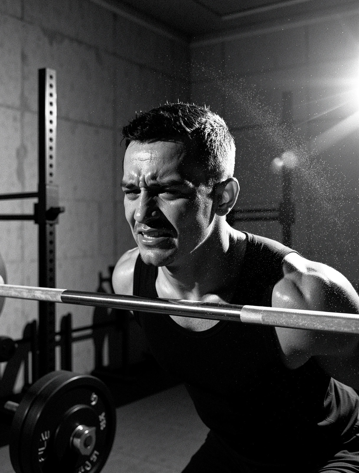 Athlete mid-movement in a raw industrial setting